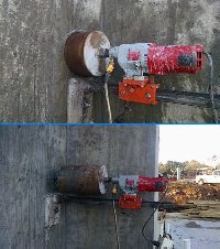 10 inch core drill hole in a reinforced concrete foundation wall Picture 1